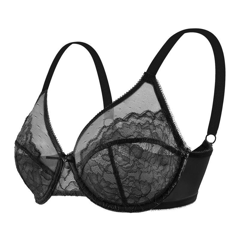 HSIA Minimizer Bras for Women Enchante Full Coverage Underwire Bras Plus Size Lifting Floral Lace Bra for Heavy Breast Black - Image 4
